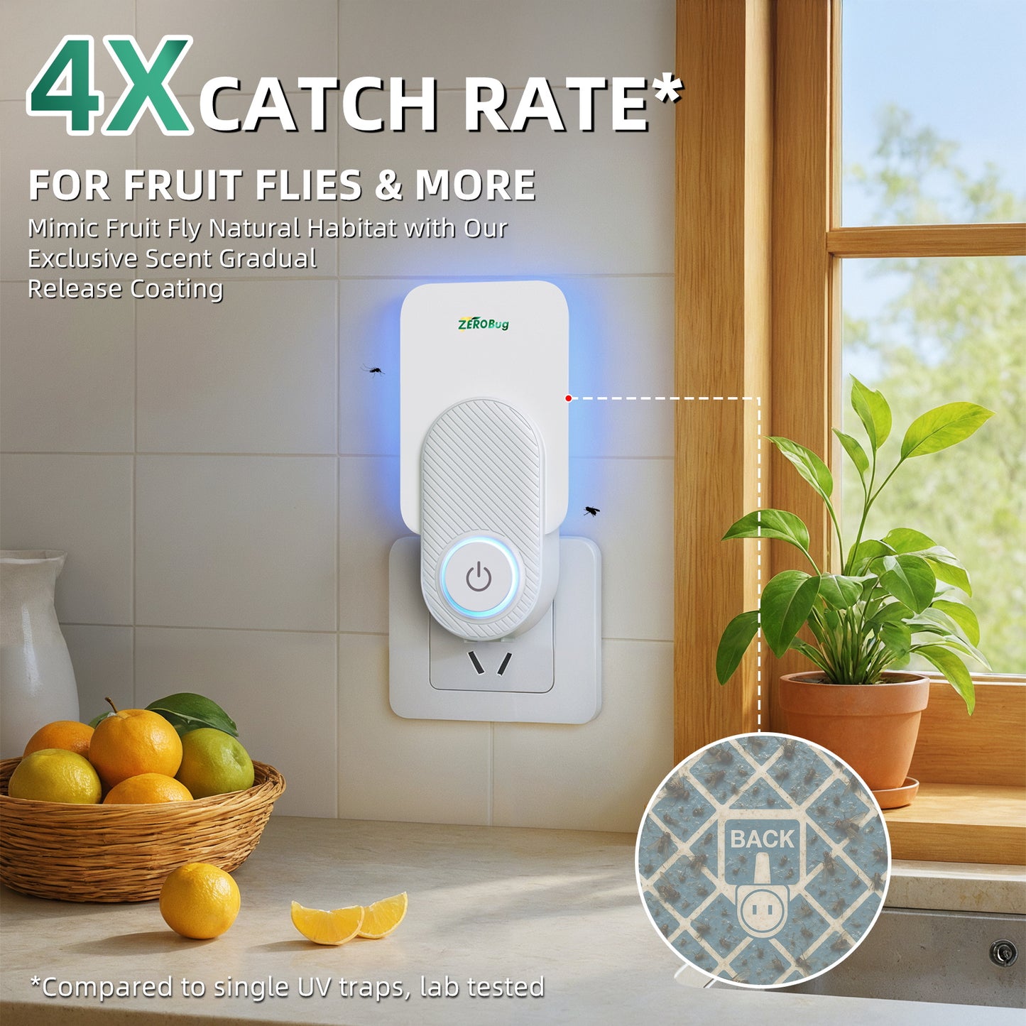 ZeroBug 2025 Upgraded Flying Insect Trap Indoor, Target Capture Traps for House & Fruit Fly, Gnat, Mosquito with UV & Blue Light, Plug in Bug Catcher & Killer for Indoor (2 Device & 10 Sticky Refills)